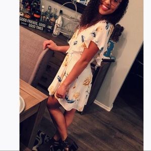 Open back, white and floral dress